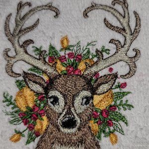 Embroidered Reindeer Head Hand Towel